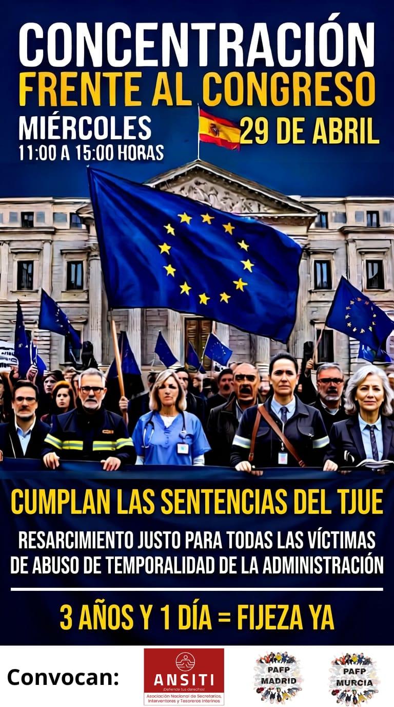 Cartel de la concentración frente al Congreso del 29 de abril